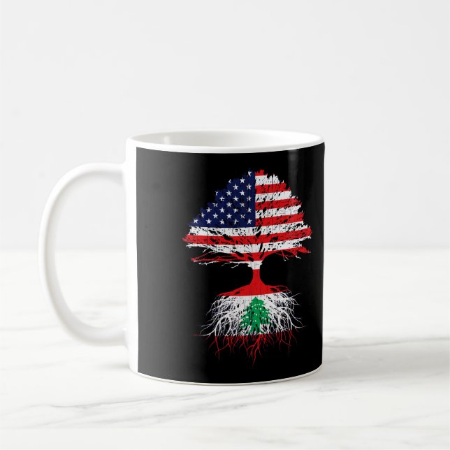 Caneca De Café Líbano Libanês Bandeira Dos Eua Raia Imigrante Nat (Esquerda)