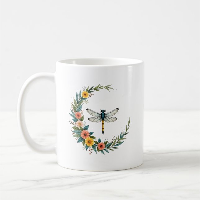 Caneca De Café Libélula Boho Lua Crescente Símbolo de Paz Hippie  (Esquerda)