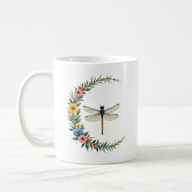 Caneca De Café Libélula Boho Lua Crescente Sinal de Paz Hippie Dr (Esquerda)