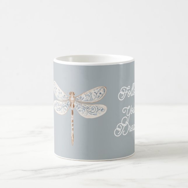 Caneca De Café Libélula Cinza Azul Bronze Branco (Centro)