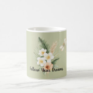 Caneca De Café Libélula de Hibisco de Plumeria de Pêssego Tropica
