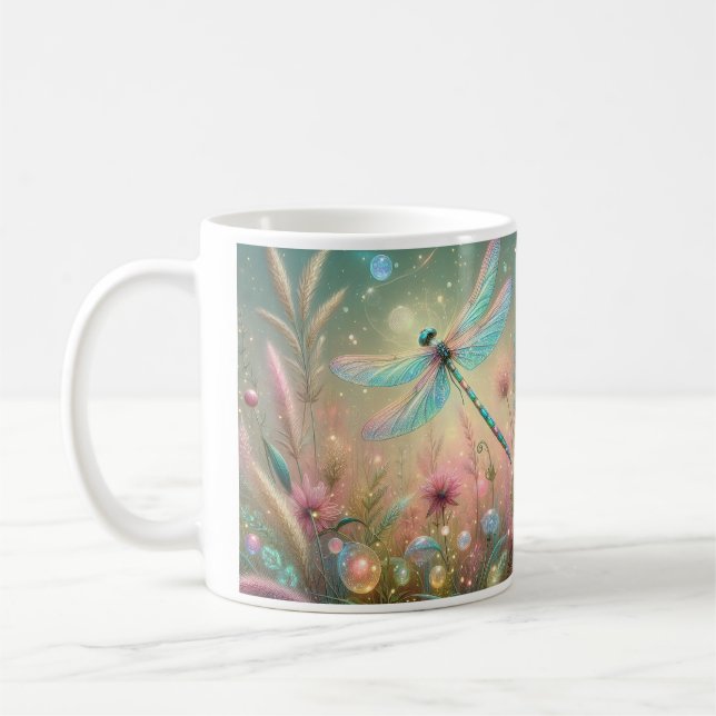 Caneca De Café Libélula do Pôr de Sol Dourado (Esquerda)