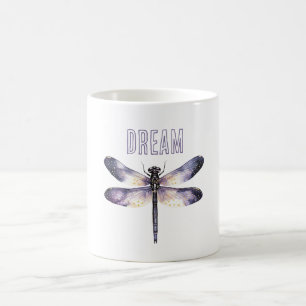 Caneca De Café Libélula Estrelas Douradas Roxas