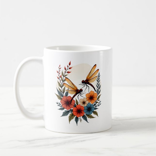 Caneca De Café Libélula Floral Boho (Esquerda)