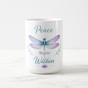 Caneca De Café Libélula Inspiradora/A Paz Começa Dentro
