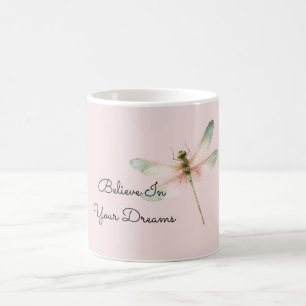 Caneca De Café Libélula Rosa Branca Menta