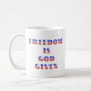 Caneca De Café Liberdade é Deus dado, vermelho branco e azul