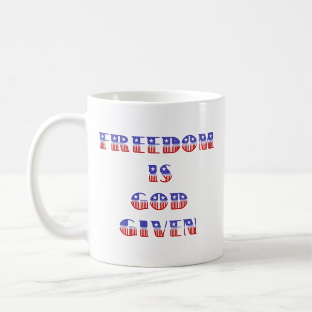 Caneca De Café Liberdade é Deus dado, vermelho branco e azul (Esquerda)