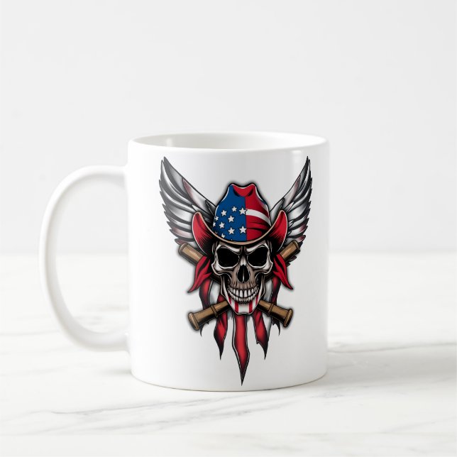 Caneca De Café Liberdade selvagem, crânio americano com morcegos  (Esquerda)