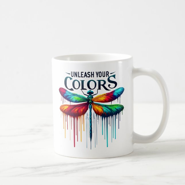 Caneca De Café Libere suas cores - Dragonfly artística (Direita)