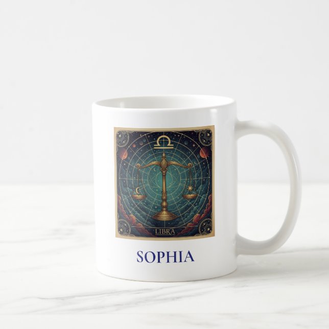 Caneca De Café Libra Azul Zodíaco Celestial (Direita)