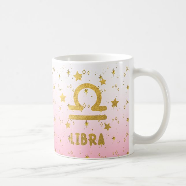 Caneca De Café Libra Zodiac Blue e Dourada Astrologia Mug (Direita)