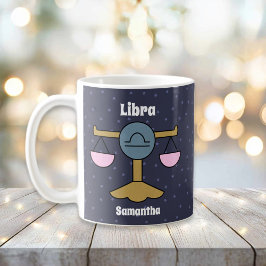 Caneca De Café Libra Zodíaca Ilustrada e Bonita Personalizada