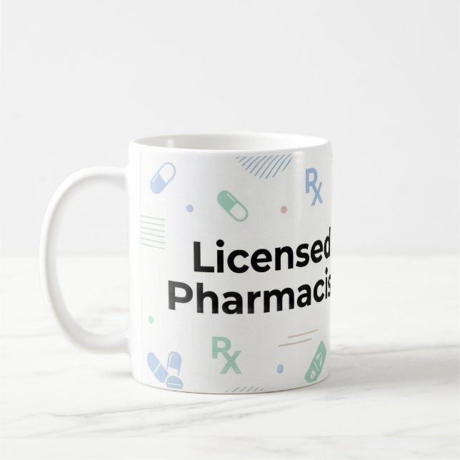 Caneca De Café Licensed Pharmacist Personalized Mug | Modern ID B (Esquerda)