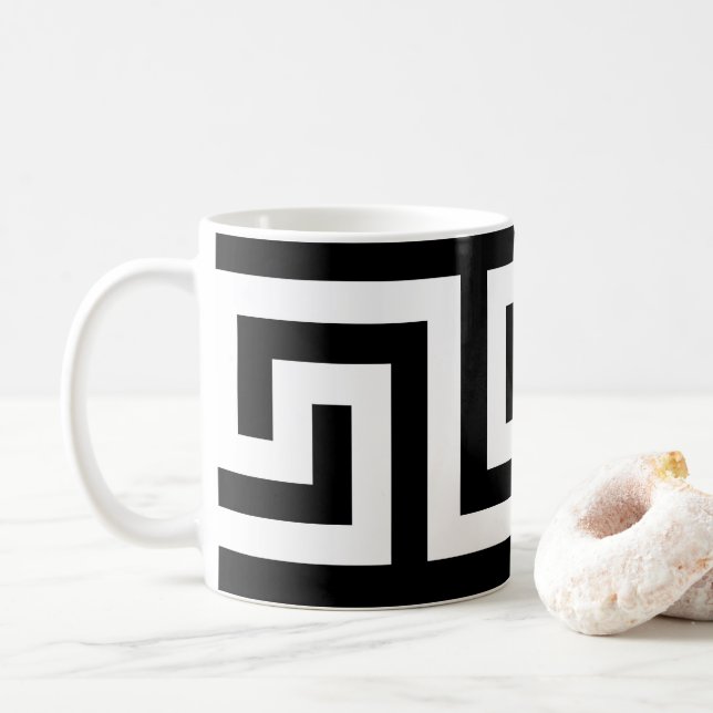 Caneca De Café Líder grego preto-branco moderno elegante (Com Donut)
