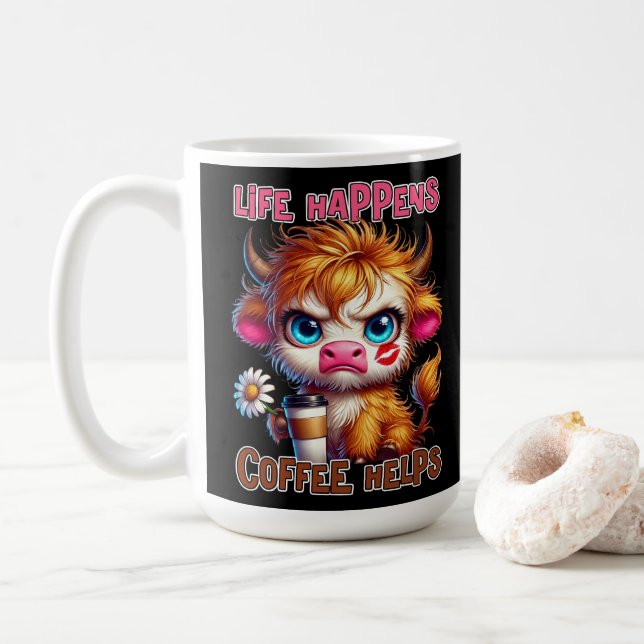 Caneca De Café Life Happens Coffee Helps  (Com Donut)