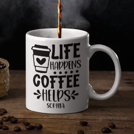 Caneca De Café Life Happens Coffee Helps Fun for coffee lovers
