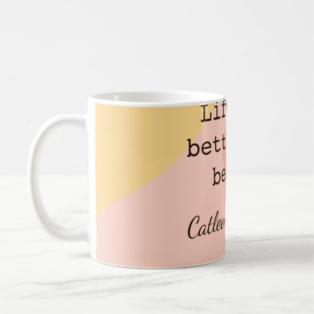 Caneca De Café Life is better at beach yellow orange boho rustic  (Esquerda)