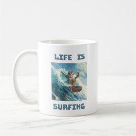 Caneca De Café Life Is Surfing - for surf and cats enthusiasts