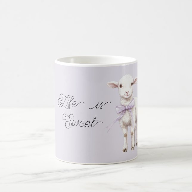 Caneca De Café Life is Sweet Lavender Bow Happy Lamb (Centro)