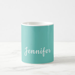 Caneca De Café Ligeiro Teal Trendy Modern Minimalista Chic Name