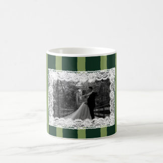Caneca De Café Light&Dark Green Vintage Lace Stripe Invitation