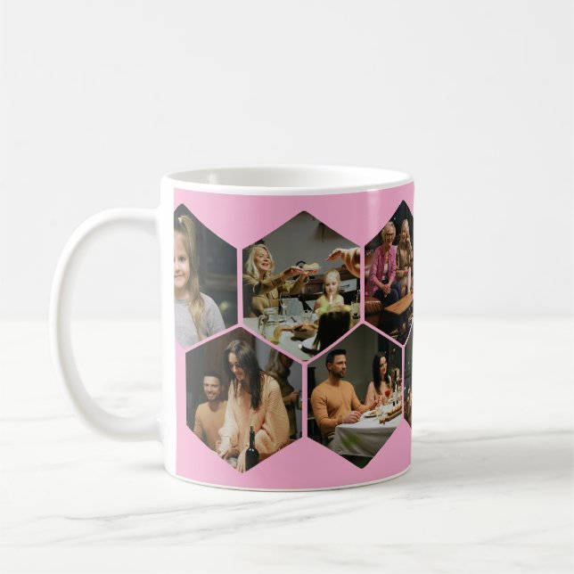 Caneca De Café Light Pink Geometric Hexagon Photo Collage  (Esquerda)
