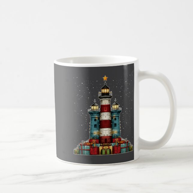 Caneca De Café Lighthouse Seaside Christmas Tree Xmas Long Sleeve (Direita)