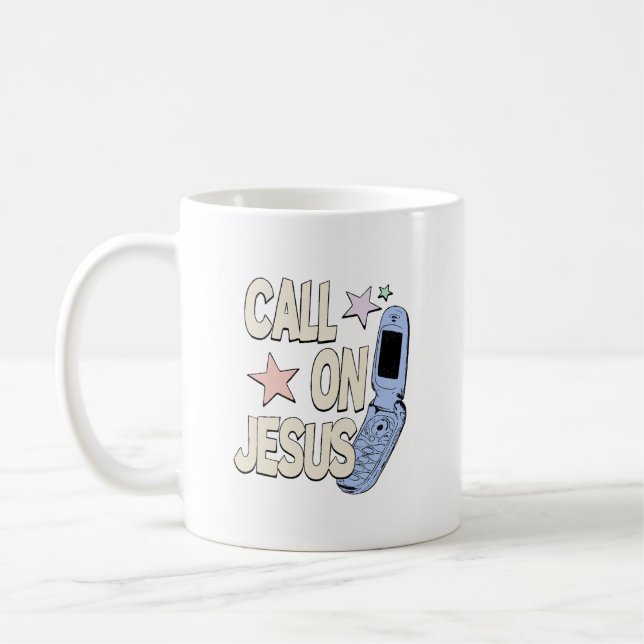 Caneca De Café Ligue para Jesus – Design Retro Fé (Esquerda)