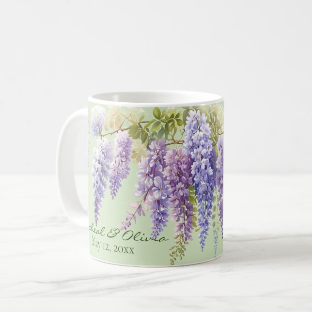 Caneca De Café Lilac botânico floral de cor d'água roxa (Frente Esquerda)