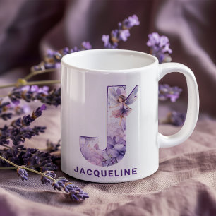 Caneca De Café Lilac Fairy Monograma J Personalizado