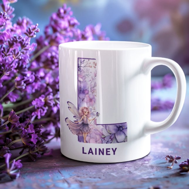 Caneca De Café Lilac Fairy Monograma L Personalizado (Personalized Lilac Fairy Monogram L Coffee Mug)
