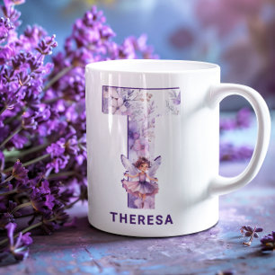 Caneca De Café Lilac Fairy Monograma T Personalizado