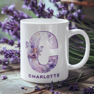 Caneca De Café Lilac Fairy Personalizada Monograma C