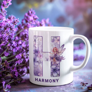 Caneca De Café Lilac Fairy Personalizada Monograma H