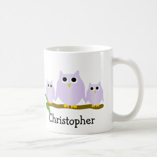 Caneca De Café Lilac Owls Design Personalizado