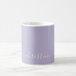 Caneca De Café Lilás Lavanda C123 & Branco Minimalista Nome Perso