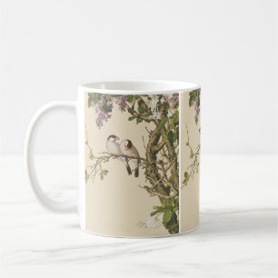 Caneca De Café Lilases Roxas e Brancas com Pássaro Antiguidade Ch