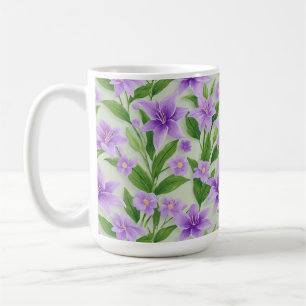 Caneca De Café Lilases Roxas Vibrantes Com Folhas Verdes
