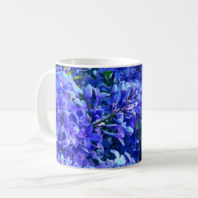 Caneca De Café Lilases roxos azuis românticos (Frente Esquerda)