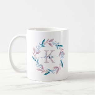 Caneca De Café Lilcolor Watercolor Floral Wreath Monograma