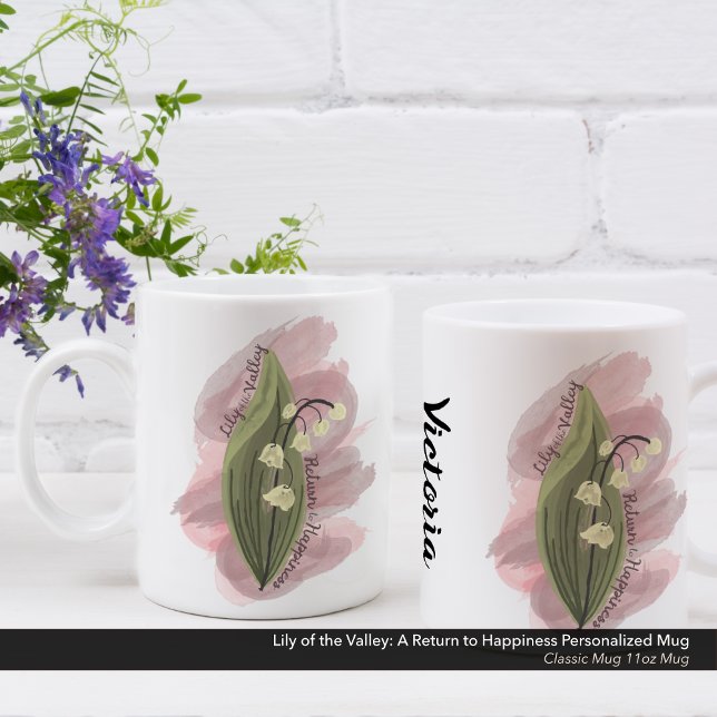 Caneca De Café Lily da Felicidade do Vale Personalizada (Lily of the Valley Happiness Personalized Coffee Mug - 11 oz)