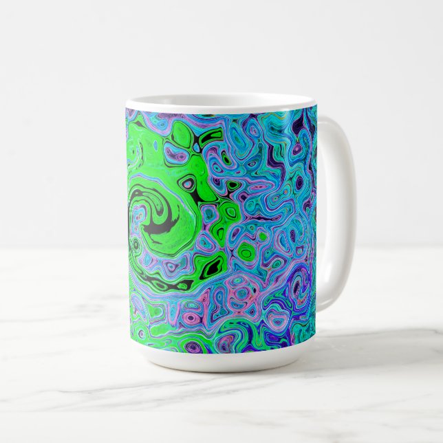 Caneca De Café Lima Verde Groovy Abstrato Retro Líquido Redemoinh (Frente Esquerda)