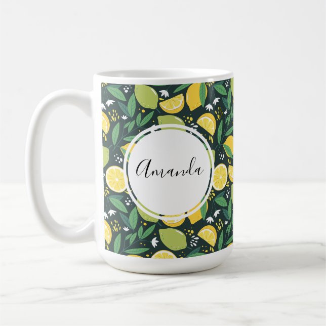 Caneca De Café Limão Amarelo e Padrão de Fruta Limão Verde (Esquerda)