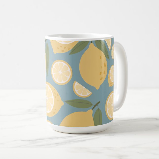 Caneca De Café Limão Amarelo Padrão Sem Costura (Frente Esquerda)