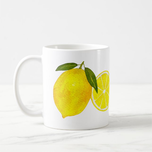 Caneca De Café Limão amarelo personalizado com aquarela (Esquerda)