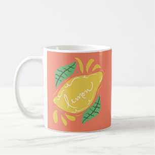 Caneca De Café Limão Mão Desenhada Citrus Amarelo Verde