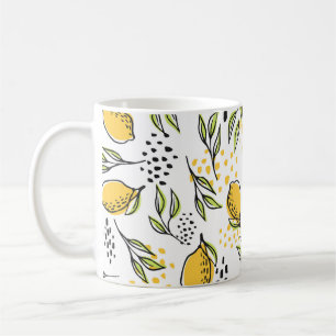 Caneca De Café Limão, ramos verdes: padrão de abstrato.