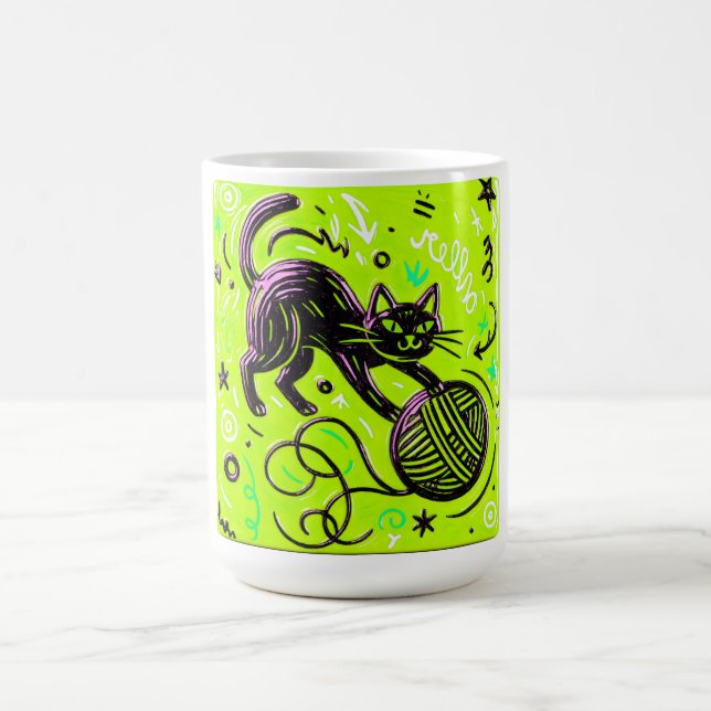 Caneca De Café Lime Green Cat Yarn (Centro)
