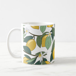 Caneca De Café Limões Amarelos, Impressão Tropical Sem Costura.